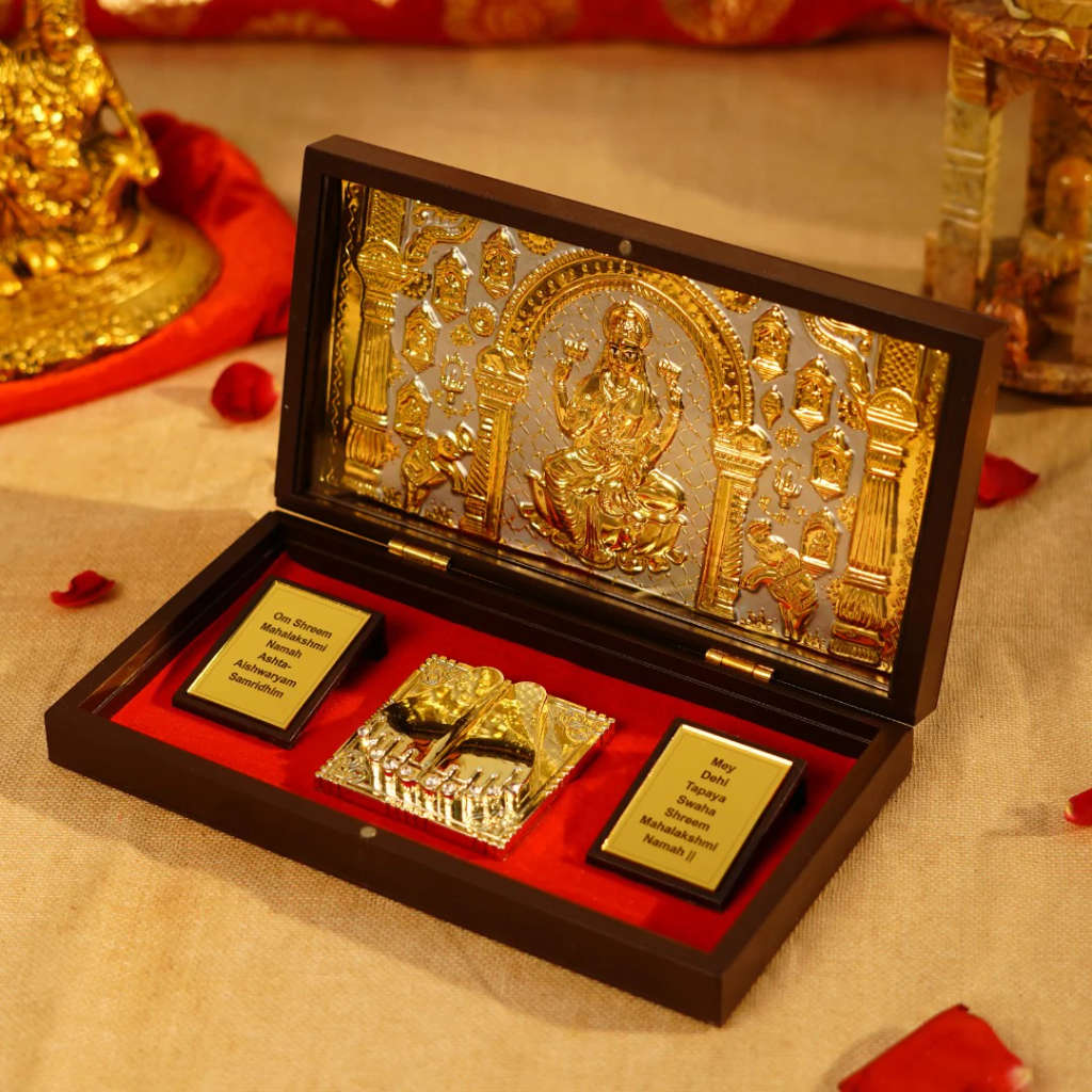 Gold Plated AshtaLakshmi in Brown Pooja Box