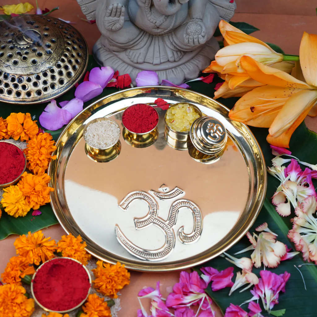 Om Brass Pooja Thali Set | Pure Brass Thali Set for Puja