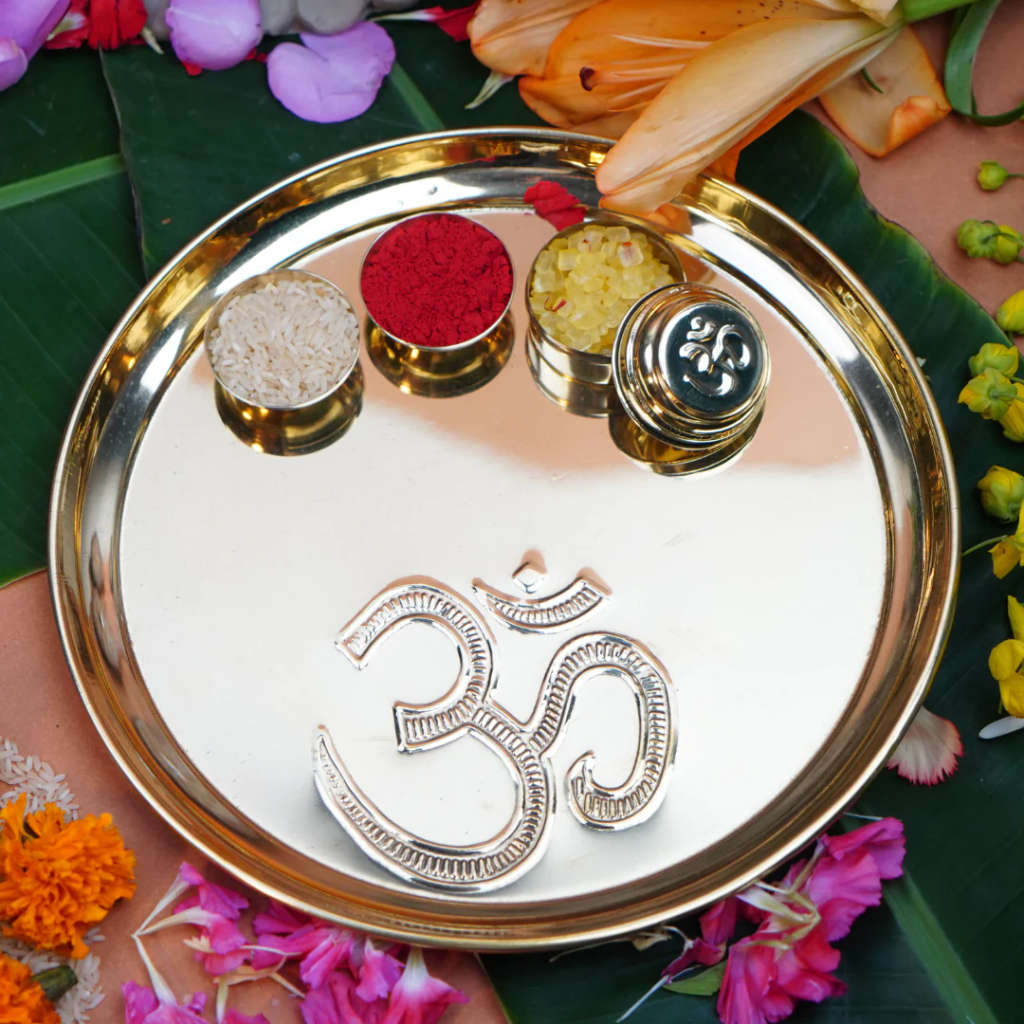 Om Brass Pooja Thali Set | Pure Brass Thali Set for Puja